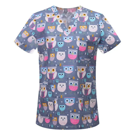 Pet Clinic Vet Work Uniforms Women Nurse Accessories Animal Printed Hospital Doctor Nursing T-Shirt Medical Scrubs Clothes Tops-KarWorkwear