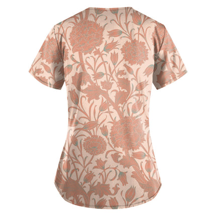 2023 Women Nurse Scrub Working Uniforms Pocket T-Shirt Workwear V-Neck Tops For Female Blouse Print Short Sleeve Hospital Mujer-KarWorkwear