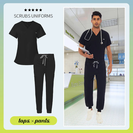 Unisex Scrub Suits Doctor Set Men Tops+Jogger Pants Surgical Workwear Dental Clinic Work Clothes Hospital Doctor Nursing Uniform-KarWorkwear