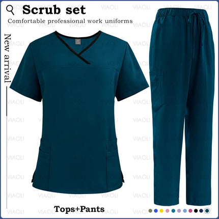 Surgical Uniforms Woman Nursing Sets Pocket Top Straight Pants Medical Nurse Uniform Scrubs Clinical Beauty Salon Hospital Suits-KarWorkwear
