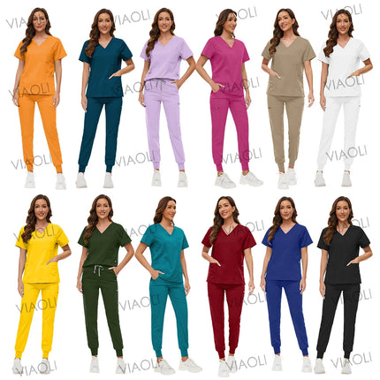 Unisex Medical Uniforms Men Women Nursing Clothes Beauty Costume Nurse Scrubs Sets Doctor Dentist Workwear Clinical Tops Pants-KarWorkwear
