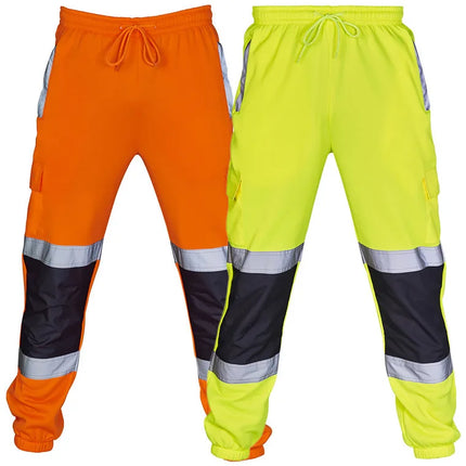 Mens Work Uniform Bottoms Safety Sweat Pants Striped Reflective Pants Loose Mens Jogging Trousers Joggers Patchwork Workwear