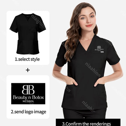V-neck Nurse Scrubs Workwear Short Sleeve Surgical Nursing Uniforms Women Dental Clinic Scrub Medical Uniforms Customizable Logo-KarWorkwear
