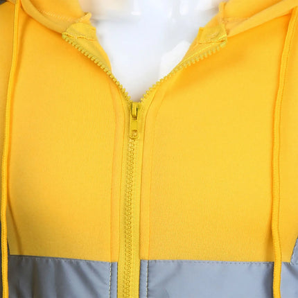 Man Sweatshirt Fashion High Visibility Mens Road Work Jacket Men'S Reflective Strip Hoodies Color Block Long Sleeve Work Coat