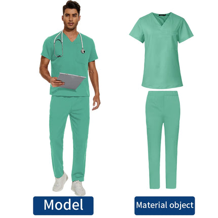 Short Sleeve Mens Scrub Uniforms Doctor Overcoats Dentist Set Medical Tops Pants Man or Women Nurse Work Wear Lab Pharmacy Gown-KarWorkwear