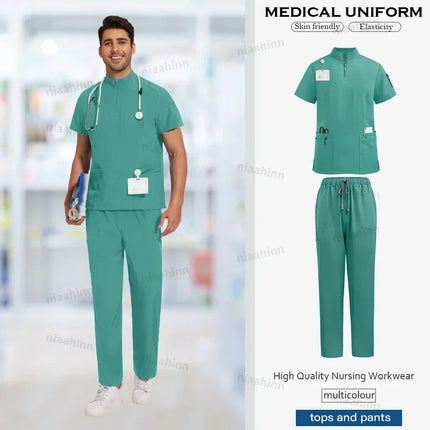 High Quality Hospital Nurse Scrubs Sets Male Men Unisex Scrub Top Pants Sets Slim Fit Medical Scrubs Healthcare Pharmacy Uniform-KarWorkwear