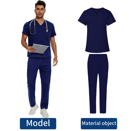 Short Sleeve Mens Scrub Uniforms Doctor Overcoats Dentist Set Medical Tops Pants Man or Women Nurse Work Wear Lab Pharmacy Gown-KarWorkwear