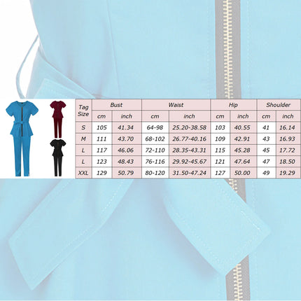 Nurse Uniform Suit Scrubs Uniforms Veterinary Work Clothes Scrub Tops Pants Women Solid Zip Short Sleeve Pockets Carer Uniform-KarWorkwear