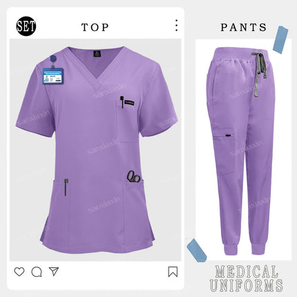 Short Sleeves V Neck Hospital Uniforms Unisex Nurse Uniform Medical Scrubs Set Doctor Surgical Scrubs Nursing Uniform Jogger Set-KarWorkwear