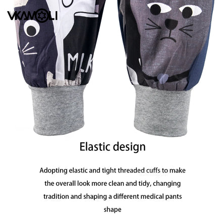 Cat print Pet hospital clinic Dentist lab medical nurse Surgical working Short sleeve Scrub tops +Jogger Pants Doctor uniforms-KarWorkwear