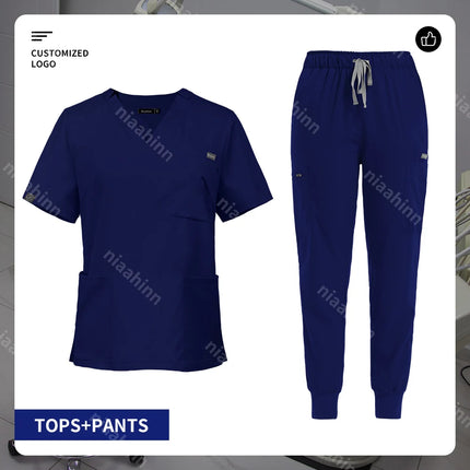 V-neck Nurse Scrubs Workwear Short Sleeve Surgical Nursing Uniforms Women Dental Clinic Scrub Medical Uniforms Customizable Logo-KarWorkwear