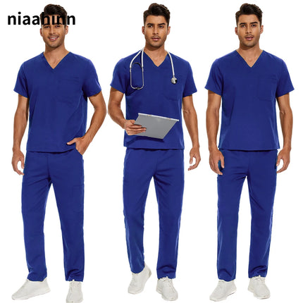 Short Sleeve Mens Scrub Uniforms Doctor Overcoats Dentist Set Medical Tops Pants Man or Women Nurse Work Wear Lab Pharmacy Gown-KarWorkwear