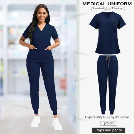 Nurse Uniform Fashionable V-neck Uniform Set Mens Scrub Medical Scrub Women Pet Shop Clinic Pharmacy Workwear Beautician Uniform