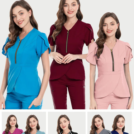 Beauty Salon Workwear Women Short Sleeved Spa Uniforms Dentist Healthcare Nurse Scrubs Tops Medical Doctor Scrub Working Clothes-KarWorkwear