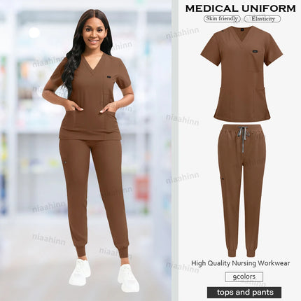 Nurse Uniform Fashionable V-neck Uniform Set Mens Scrub Medical Scrub Women Pet Shop Clinic Pharmacy Workwear Beautician Uniform