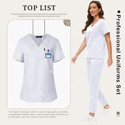 New Scrubs Set Medical Doctor Uniforms Stretch Scrub Top With Pocket Straight Pants Nurse Uniforms Beauty Salon Lab Workwear-KarWorkwear