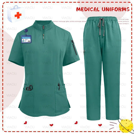 uniformes clinicos mujer Women Medical Uniforms Elastic Scrub Set Beauty Spa Hospital Surgical Top Pants Nursing Doctors Clothes-KarWorkwear