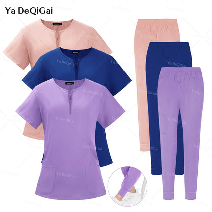 New Medical Surgical Uniforms Woman Scrub Set Beauty Salon Workwear Clinical Scrubs Top Pocket Pants Vet Doctor Zip Nursing Suit-KarWorkwear