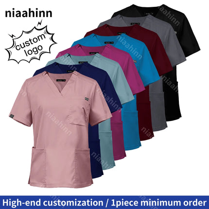 V-neck Nurse Scrubs Workwear Short Sleeve Surgical Nursing Uniforms Women Dental Clinic Scrub Medical Uniforms Customizable Logo-KarWorkwear