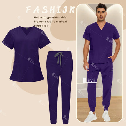 Red Nursing Uniforms Unisex Medical Top Pants Clinical Uniform Men Nursing Clothes Doctor Nurse Scrubs Sets Dentist Vet Workwear-KarWorkwear