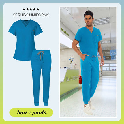 Unisex Scrub Suits Doctor Set Men Tops+Jogger Pants Surgical Workwear Dental Clinic Work Clothes Hospital Doctor Nursing Uniform-KarWorkwear