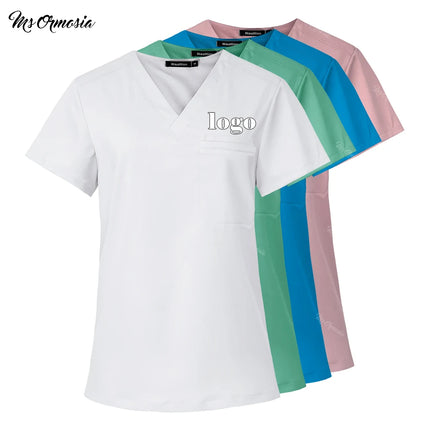 Short Sleeve Scrub Top Surgical Medical Uniform Women Nursing Uniform Nurse Workwear Dentist Surgery Uniform Scrub Blouse Unisex-KarWorkwear