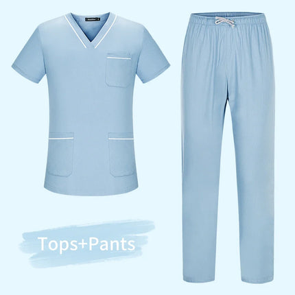 Short Sleeved Surgical Medical Suit Button Unisex Nursing Top+pant Hospital Doctor Nurse Work Clothes Pet Grooming Scrub Uniform-KarWorkwear