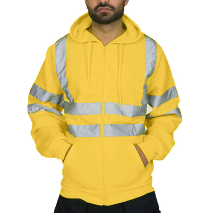 Man Sweatshirt Fashion High Visibility Mens Road Work Jacket Men'S Reflective Strip Hoodies Color Block Long Sleeve Work Coat