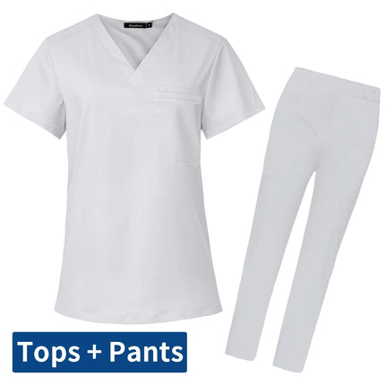 Short Sleeve Mens Scrub Uniforms Doctor Overcoats Dentist Set Medical Tops Pants Man or Women Nurse Work Wear Lab Pharmacy Gown-KarWorkwear
