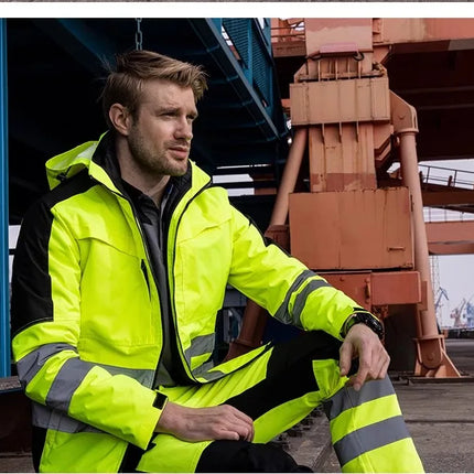 Hi Viz Yellow Workwear Suits for Work in Winter 3 in 1 Hi Vis Workwear Waterproof Jacket with Linner and Working Pants Men Set