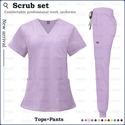 14 Colors Medical Uniforms Women Men Fashion Summer Nurse Uniforms Cool High Fabric Workwear Medical Clothes Nursing Tops Pants-KarWorkwear