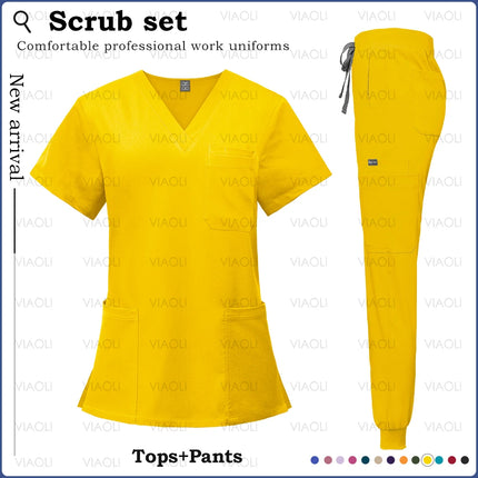 14 Colors Medical Uniforms Women Men Fashion Summer Nurse Uniforms Cool High Fabric Workwear Medical Clothes Nursing Tops Pants-KarWorkwear