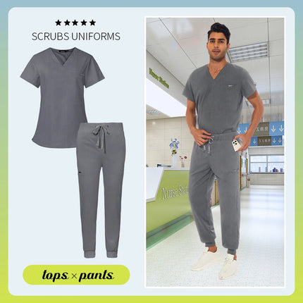 Unisex Scrub Suits Doctor Set Men Tops+Jogger Pants Surgical Workwear Dental Clinic Work Clothes Hospital Doctor Nursing Uniform-KarWorkwear