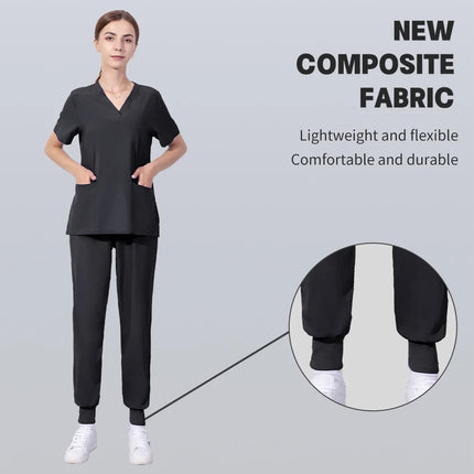 Solid Color Nursing Scrubs Women Uniforms Elasticity Pet Clinic Nurse V-neck Medical Hospital Doctor Working Clothing Wholesale-KarWorkwear