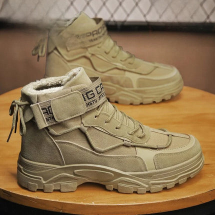 Men's Work Boots Winter New Fce Lined Anti-slip Waterproof Rainproof Warm  Boots Korean Sle round Toe Rubber Sole