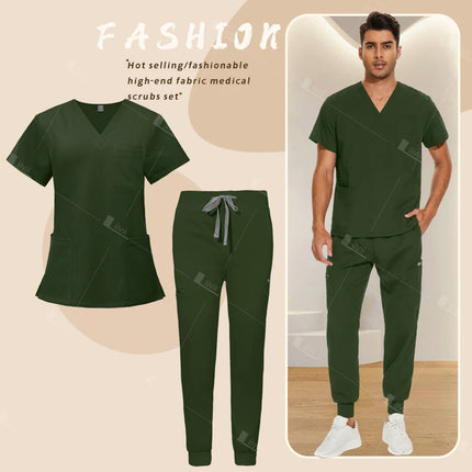 Red Nursing Uniforms Unisex Medical Top Pants Clinical Uniform Men Nursing Clothes Doctor Nurse Scrubs Sets Dentist Vet Workwear-KarWorkwear