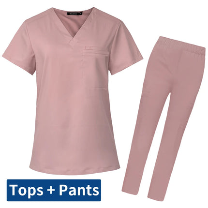 Short Sleeve Mens Scrub Uniforms Doctor Overcoats Dentist Set Medical Tops Pants Man or Women Nurse Work Wear Lab Pharmacy Gown-KarWorkwear