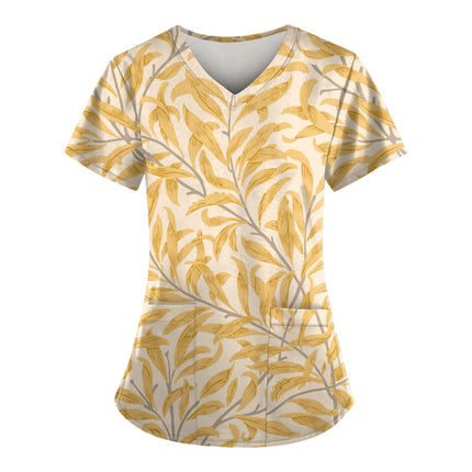 2023 Women Nurse Scrub Working Uniforms Pocket T-Shirt Workwear V-Neck Tops For Female Blouse Print Short Sleeve Hospital Mujer-KarWorkwear