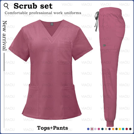 14 Colors Medical Uniforms Women Men Fashion Summer Nurse Uniforms Cool High Fabric Workwear Medical Clothes Nursing Tops Pants-KarWorkwear