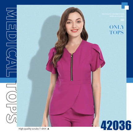 Beauty Salon Workwear Women Short Sleeved Spa Uniforms Dentist Healthcare Nurse Scrubs Tops Medical Doctor Scrub Working Clothes-KarWorkwear