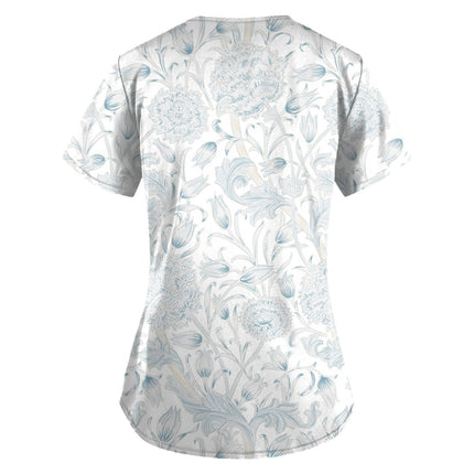 2023 Women Nurse Scrub Working Uniforms Pocket T-Shirt Workwear V-Neck Tops For Female Blouse Print Short Sleeve Hospital Mujer-KarWorkwear