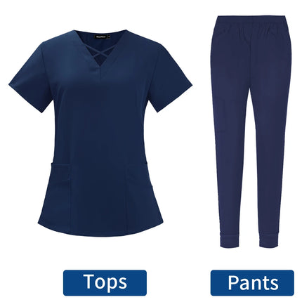 Clearance Scrubs Nursing Uniforms for Women Men Anesthetist Set Tops and Jogger Pants Thin Fabric Operating Room Doctor Workwear-KarWorkwear