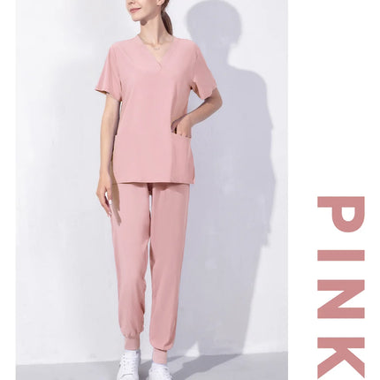 Solid Color Nursing Scrubs Women Uniforms Elasticity Pet Clinic Nurse V-neck Medical Hospital Doctor Working Clothing Wholesale-KarWorkwear