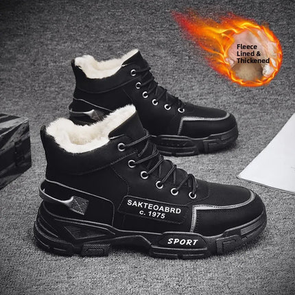 Men's Work Boots Winter New Fce Lined Anti-slip Waterproof Rainproof Warm  Boots Korean Sle round Toe Rubber Sole