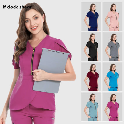Beauty Salon Workwear Women Short Sleeved Spa Uniforms Dentist Healthcare Nurse Scrubs Tops Medical Doctor Scrub Working Clothes-KarWorkwear
