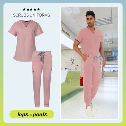 Unisex Scrub Suits Doctor Set Men Tops+Jogger Pants Surgical Workwear Dental Clinic Work Clothes Hospital Doctor Nursing Uniform-KarWorkwear