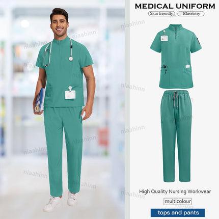 High Quality Hospital Nurse Scrubs Sets Male Men Unisex Scrub Top Pants Sets Slim Fit Medical Scrubs Healthcare Pharmacy Uniform-KarWorkwear
