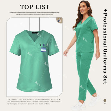 New Scrubs Set Medical Doctor Uniforms Stretch Scrub Top With Pocket Straight Pants Nurse Uniforms Beauty Salon Lab Workwear-KarWorkwear