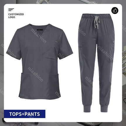 V-neck Nurse Scrubs Workwear Short Sleeve Surgical Nursing Uniforms Women Dental Clinic Scrub Medical Uniforms Customizable Logo-KarWorkwear