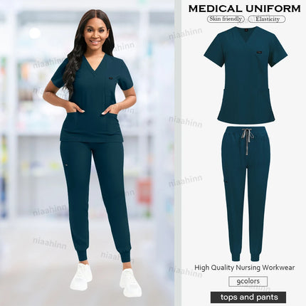 Nurse Uniform Fashionable V-neck Uniform Set Mens Scrub Medical Scrub Women Pet Shop Clinic Pharmacy Workwear Beautician Uniform